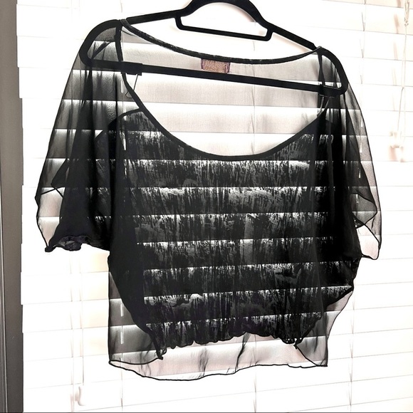 Pretty Silky & Off Shoulder Sheer Blouse Sz S - Picture 9 of 15